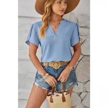 Летняя женская рубашка с V-образным вырезом, шифон, рукава-лепестки, топ для пригородных поездок с коротким рукавом S белый