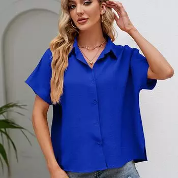 Летняя женская рубашка с v-образным вырезом, однотонная хлопково-льняная блузка, женский свободный дышащий топ S оранжевый