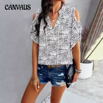 Летняя женская рубашка Темперамент Повседневный топ с v-образным вырезом и короткими рукавами с открытыми плечами