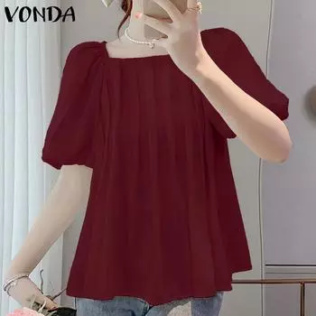 Летняя женская рубашка VONDA с квадратным воротником и объемными рукавами
