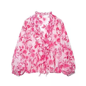 Летняя женская рубашка в европейском и американском стиле с многослойными оборками, свободного кроя, 2025 Medium