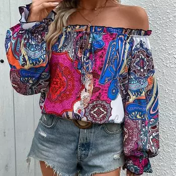 Летняя женская рубашка в винтажном литературном стиле с одним лацканом и оборкой, блузка с длинным рукавом S красный