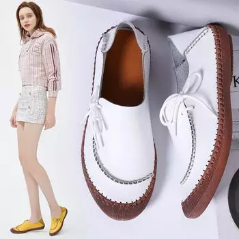 Летняя женская рыбацкая обувь. Кожаные дизайнерские женские лоферы. Женские туфли без шнуровки на плоской подошве. Легкие мамины мокасины Zapatos Mujer. 35 сапфировый