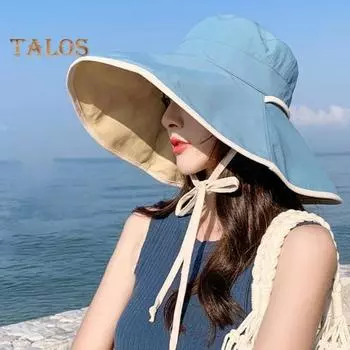 Летняя женская рыбацкая шляпа с большими полями, ветрозащитная с фиксированным ремешком, двусторонняя защита от солнца, защита от ультрафиолета, дышащая, портативная, для кемпинга, пляжа, путешествий, садоводства синий