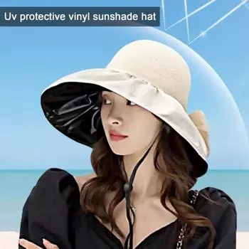 Летняя женская рыбацкая шляпа с большими полями, складной декор с бантом, защита от солнца, анти-УФ-термостойкая виниловая портативная шляпа от солнца для кемпинга, пляжа, путешествий, сада жёлтый