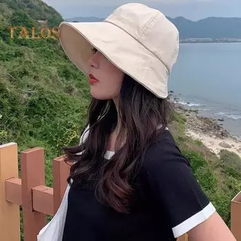 Летняя женская рыбацкая шляпа с большими полями, складная двусторонняя защита от солнца, защита от ультрафиолета, дышащая портативная шляпа от солнца для кемпинга, пляжа, путешествий, сада чёрный