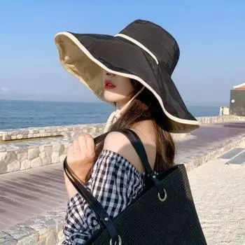 Летняя женская рыбацкая шляпа с большими полями, ветрозащитная с фиксированным ремешком, двусторонняя защита от солнца, защита от ультрафиолета, дышащая, портативная, для кемпинга, пляжа, путешествий синий