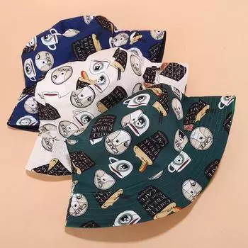 Летняя женская рыбацкая шляпа с принтом Muts, модная мультяшная мужская и женская шляпа с пряжкой, двусторонняя панамская шляпа, капот зелёный