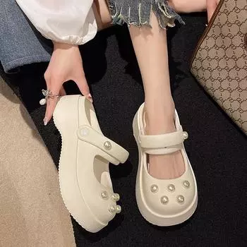 Летняя женская садовая обувь из ЭВА, сандалии, туфли на толстой перфорированной подошве с жемчугом, милая модная одежда, нескользящая праздничная пляжная обувь 39-40(fit 23.5-24CM) фиолетовый