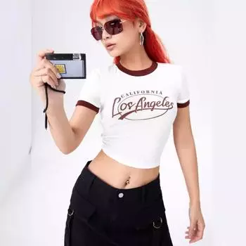 Летняя женская сексуальная футболка с пупочным ремнем и принтом букв Y2K S белый