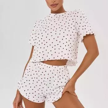 Летняя женская сексуальная пижама, домашняя одежда, костюм из хлопка для отдыха в Европе и США, шорты с короткими рукавами, пижама, домашняя одежда S белый