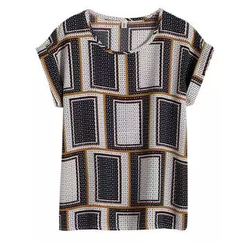 Летняя женская шифоновая рубашка с цветочным принтом и коротким рукавом, футболка большого размера