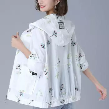 Летняя женская солнцезащитная куртка, модная повседневная свободная тонкая ветровка с капюшоном для мам среднего возраста 4XL белый