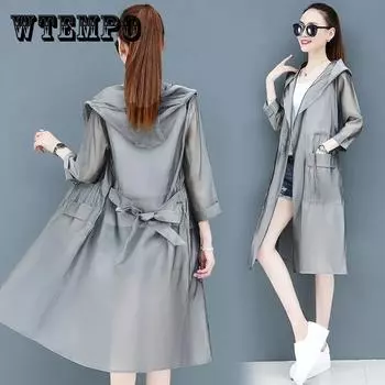 Летняя женская солнцезащитная одежда с длинными рукавами в корейском стиле, свободный плащ средней длины длиной выше колена, универсальное тонкое пальто XXXL