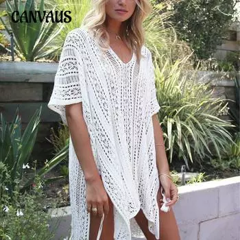 Летняя женская солнечная рубашка больших размеров, вязаное накидка на бикини с морской стороны One Size белый