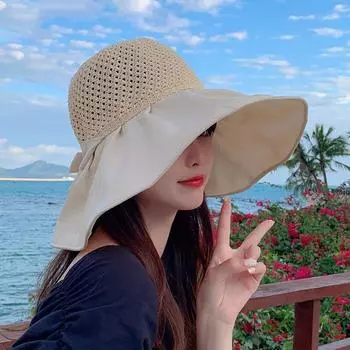 Летняя женская соломенная шляпа с бантом, складная пляжная кепка для женщин, солнцезащитные шляпы с защитой от ультрафиолета, повседневная уличная шляпа-ведро