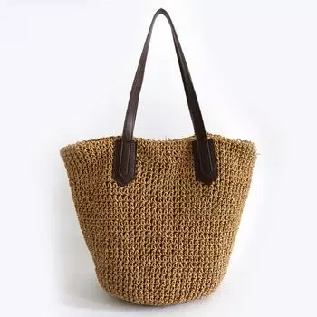 Летняя женская соломенная сумка в богемном стиле, большая вместительная сумка на плечо, модная сумка, плетенная вязаная сумка-тоут 40*18*32cm бежевый