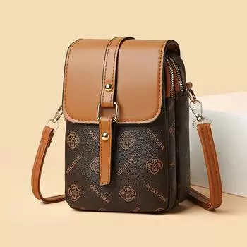 Летняя женская сумка через плечо с принтом, маленькая сумка на плечо, многослойная сумка для мамы, сумка для мобильного телефона кофейный