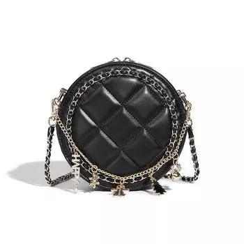 Летняя женская сумка;s 2023 Новая маленькая круглая сумка с бриллиантовой цепочкой Модная сумка-мессенджер на одно плечо Joker High Sense M чёрный