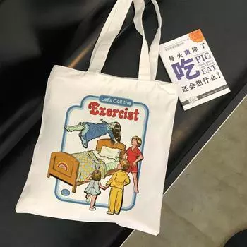 Летняя женская сумка с пародией и принтом, холщовая женская сумка через плечо, забавная мультяшная сумка Ulzzang Harajuku, повседневная сумка большой вместительности 24*26cm