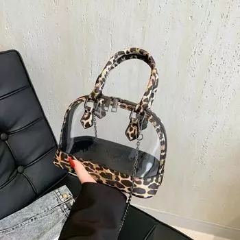 Летняя женская сумка-желе 2024 года, уникальный дизайн, прозрачная ручная сумка-ракушка через границу, модное и крутое плечо через плечо Spicy Girl с леопардовым узором