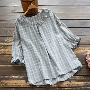 Летняя женская свежая свободная клетчатая рубашка с короткими рукавами и оборками на воротнике, топы M жёлтый