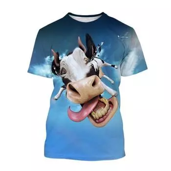 Летняя женская свободная дышащая футболка с 3D принтом животного и коровы с круглым вырезом и короткими рукавами, модный забавный топ в стиле хип-хоп размера плюс XS