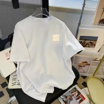 Летняя женская свободная дышащая простая ветрозащитная модная универсальная однотонная футболка с короткими рукавами M белый