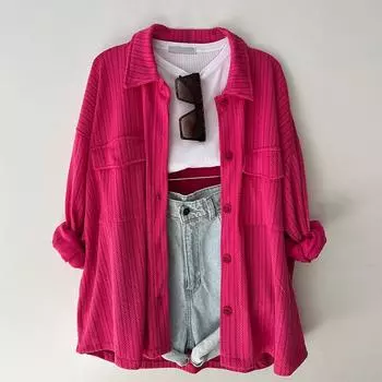 Летняя женская свободная рубашка большого размера с накладными карманами и лацканами с длинным рукавом S коричневый