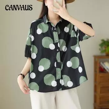 Летняя женская свободная рубашка с литературным точечным принтом больших размеров, уменьшающая возраст L синий