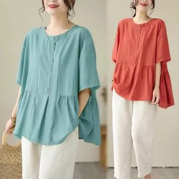 Летняя женская свободная тонкая футболка из хлопка и льна Ice Silk с короткими рукавами, однотонный топ XXXL чёрный