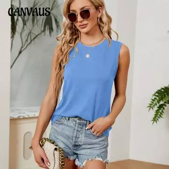 Летняя женская свободная трикотажная рубашка без рукавов с круглым вырезом Y2K, эластичный жилет, майка S розовый