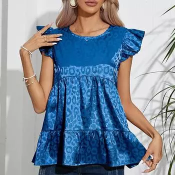 Летняя женская свободная жилетка, повседневная и удобная рубашка с круглым вырезом S синий