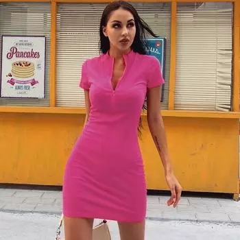 Летняя женская тенденция, повседневная рубашка-поло, облегающее платье-миди-карандаш S чёрный