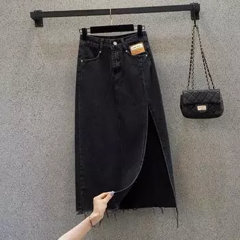 Летняя женская юбка-бюстье с открытой боковой частью, черная сотня с удлиненной юбкой-трапецией с высокой талией, удобная модная джинсовая юбка-бюстье S светло-синий