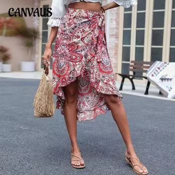 Летняя женская юбка до половины тела, модная темпераментная элегантная юбка с нерегулярным принтом до половины тела S бордовый