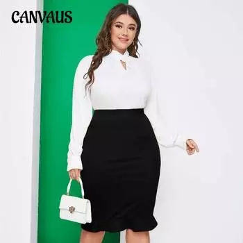 Летняя женская юбка до половины тела плюс размер, юбка до половины тела с оборками на подоле L чёрный