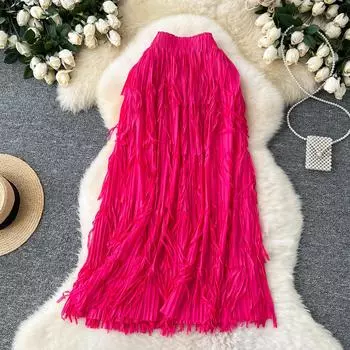 Летняя женская юбка-карандаш с кисточками для офиса и работы, длинная, миди, облегающая One Size белый