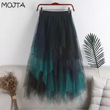 Летняя женская юбка, многослойная неравномерная сетчатая юбка-тортик, облегающее элегантное прозрачное длинное платье One Size белый