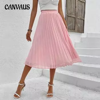 Летняя женская юбка, модная однотонная темпераментная элегантная шифоновая плиссированная юбка, юбка до половины тела