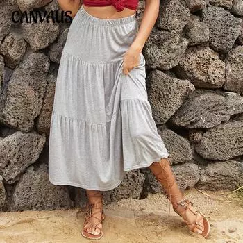 Летняя женская юбка, модная плиссированная юбка, свободная однотонная серая юбка с лямкой на шее One Size светло-серый