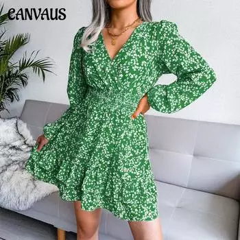 Летняя женская юбка, новое сексуальное шифоновое платье с цветочным принтом, женское свежее милое длинное платье с v-образным вырезом и высокой талией S жёлтый