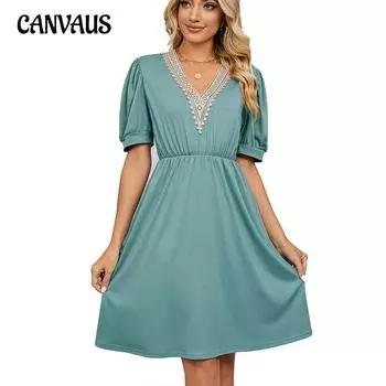 Летняя женская юбка, однотонное кружевное платье с v-образным вырезом и короткими рукавами, карманное платье с утягивающей талией S фиолетовый