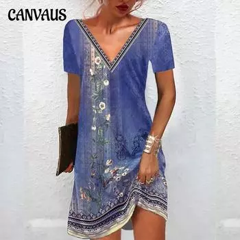 Летняя женская юбка с принтом в винтажном стиле с v-образным вырезом и свободной талией 5XL красный