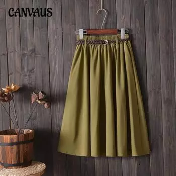 Летняя женская юбка трапециевидного силуэта в студенческом стиле, свежая литературная юбка средней длины с поясом