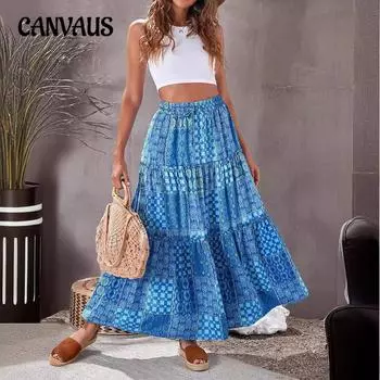 Летняя женская юбка в богемном стиле с принтом, пляжная юбка большого размера, распашная юбка до середины тела S красный