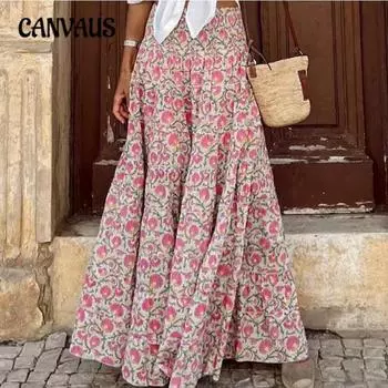 Летняя женская юбка в богемном стиле с принтом, пляжная юбка большого размера, распашная юбка до середины тела S розовый
