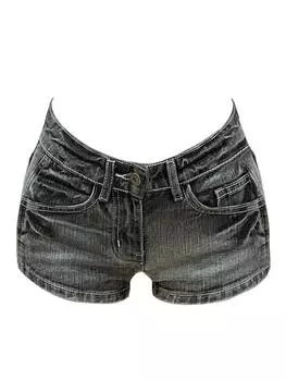 Летняя женская уличная одежда Y2k Gyaru Harajuku Fashion Grunge Vintage Coquette Low Rise 2000s Jean Shorts Denim Hot Pants Japanese S чёрный