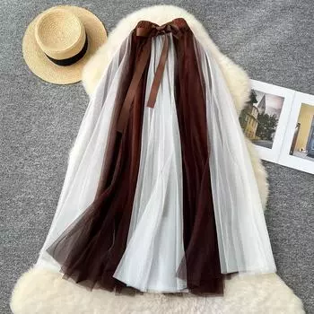 Летняя женская универсальная сетчатая юбка-миди с завязками-бабочками и высокой талией в стиле пэчворк One Size