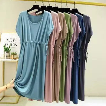 Летняя женская узкая талия А-силуэт длинная юбка с короткими рукавами платье верхняя одежда платья L чёрный